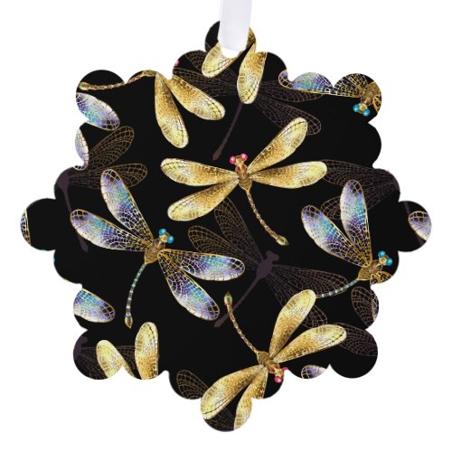 Seamless Pattern with Golden Dragonflies Ornament Card