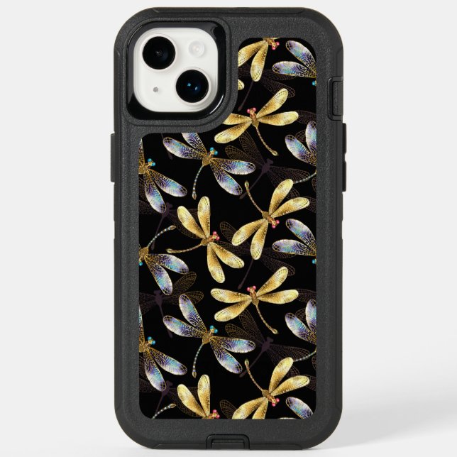 Seamless Pattern with Golden Dragonflies Otterbox iPhone Case (Back)