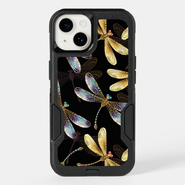 Seamless Pattern with Golden Dragonflies Otterbox iPhone Case (Back)