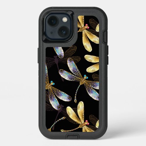 Seamless Pattern with Golden Dragonflies iPhone 13 Case