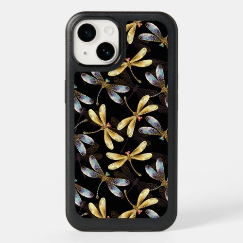 Seamless Pattern with Golden Dragonflies OtterBox iPhone 14 Case