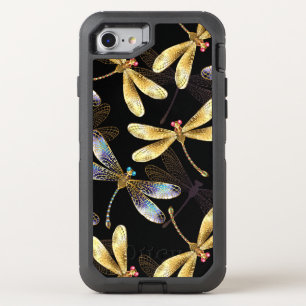 Seamless Pattern with Golden Dragonflies OtterBox Defender iPhone SE/8/7 Case