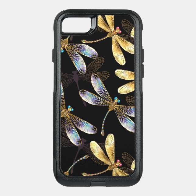 Seamless Pattern with Golden Dragonflies Otterbox iPhone Case (Back)