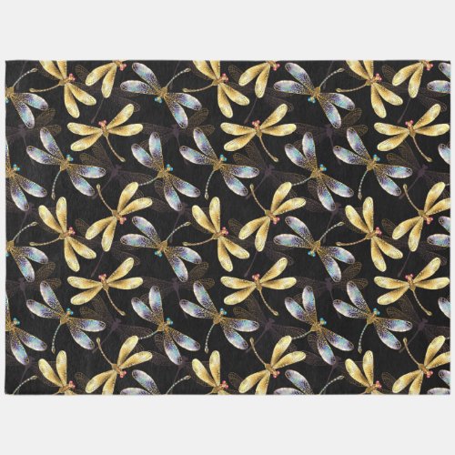 Seamless Pattern with Golden Dragonflies Outdoor Rug