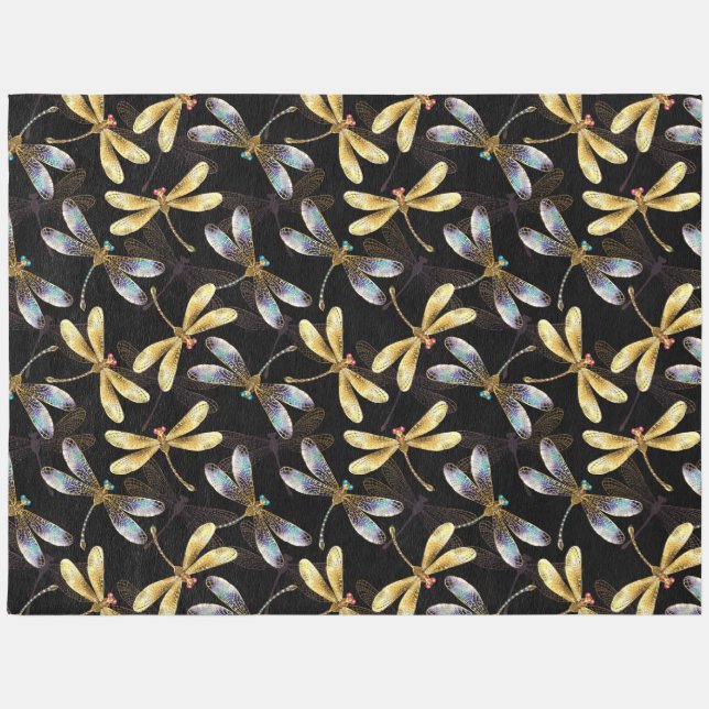 Seamless Pattern with Golden Dragonflies Outdoor Rug (Front)