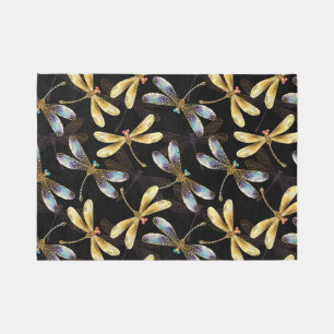 Seamless Pattern with Golden Dragonflies Outdoor Rug