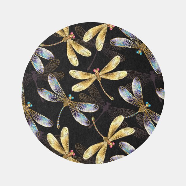 Seamless Pattern with Golden Dragonflies Outdoor Rug (Front)