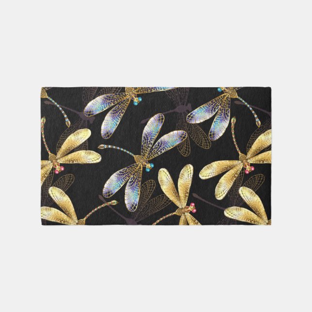 Seamless Pattern with Golden Dragonflies Outdoor Rug (Front)