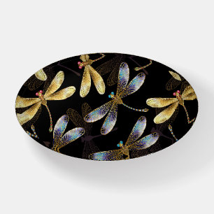 Seamless Pattern with Golden Dragonflies Paperweight