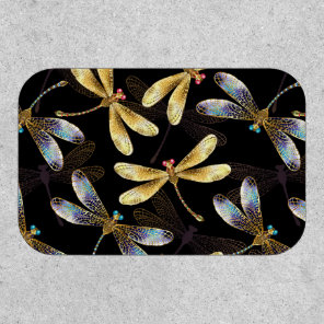 Seamless Pattern with Golden Dragonflies Patch
