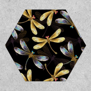 Seamless Pattern with Golden Dragonflies Patch