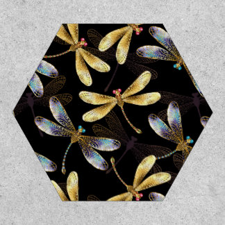 Seamless Pattern with Golden Dragonflies Patch