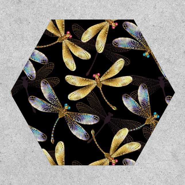 Seamless Pattern with Golden Dragonflies Patch (Front)