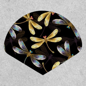 Seamless Pattern with Golden Dragonflies Patch