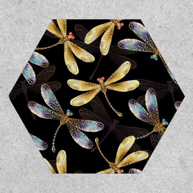 Seamless Pattern with Golden Dragonflies Patch (Front)