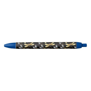 Seamless Pattern with Golden Dragonflies Pen