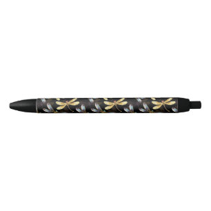 Seamless Pattern with Golden Dragonflies Pen