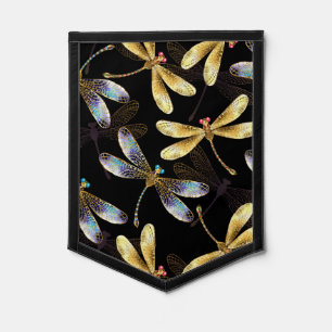 Seamless Pattern with Golden Dragonflies Pennant