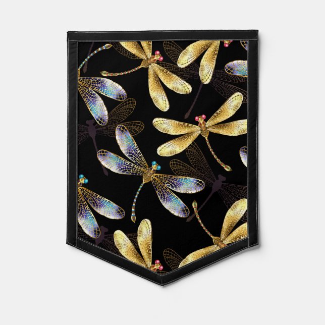 Seamless Pattern with Golden Dragonflies Pennant (Front)