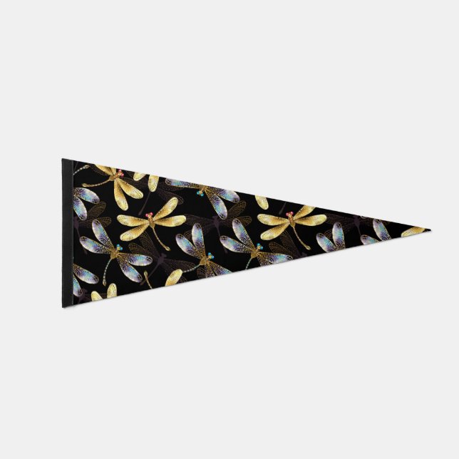 Seamless Pattern with Golden Dragonflies Pennant Flag (Front)
