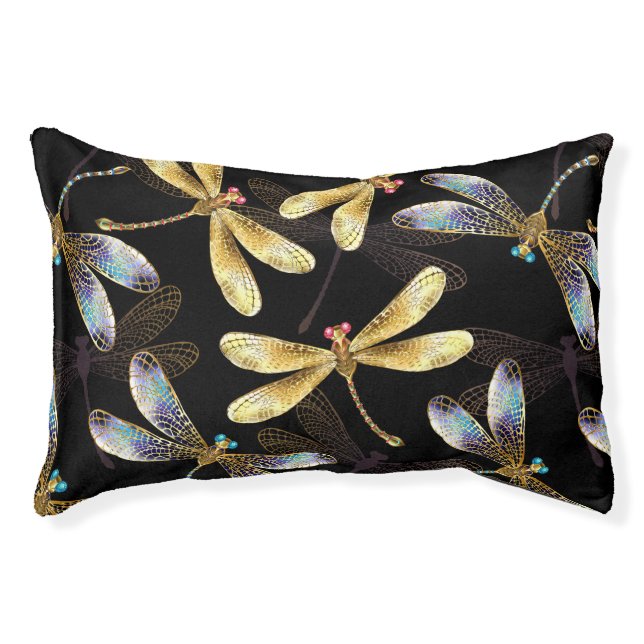 Seamless Pattern with Golden Dragonflies Pet Bed (Front)