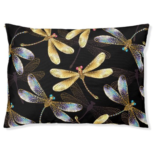 Seamless Pattern with Golden Dragonflies Pet Bed