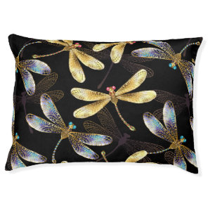 Seamless Pattern with Golden Dragonflies Pet Bed