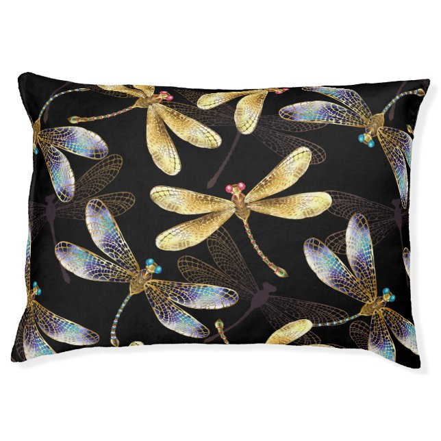 Seamless Pattern with Golden Dragonflies Pet Bed (Front)