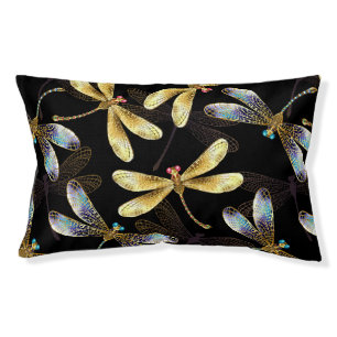 Seamless Pattern with Golden Dragonflies Pet Bed