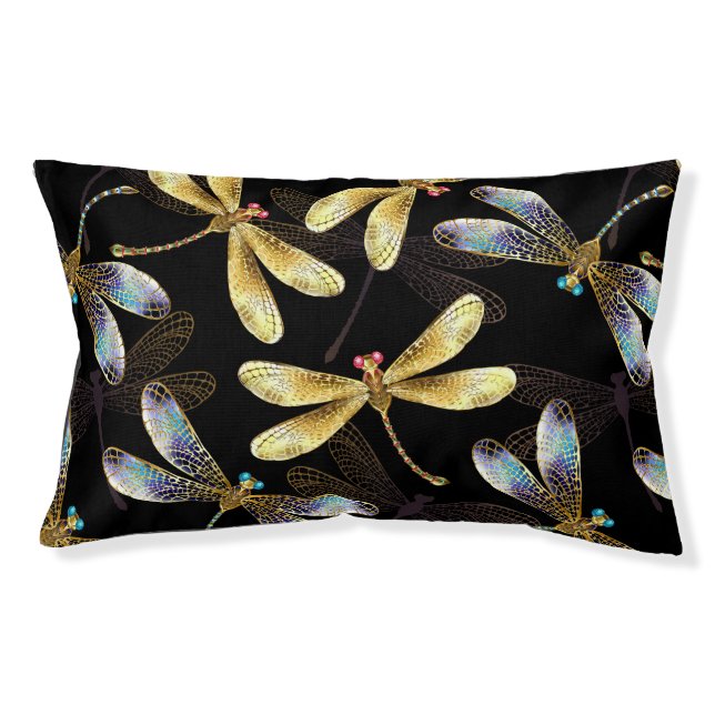 Seamless Pattern with Golden Dragonflies Pet Bed (Front)