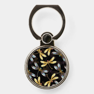 Seamless Pattern with Golden Dragonflies Phone Ring Stand