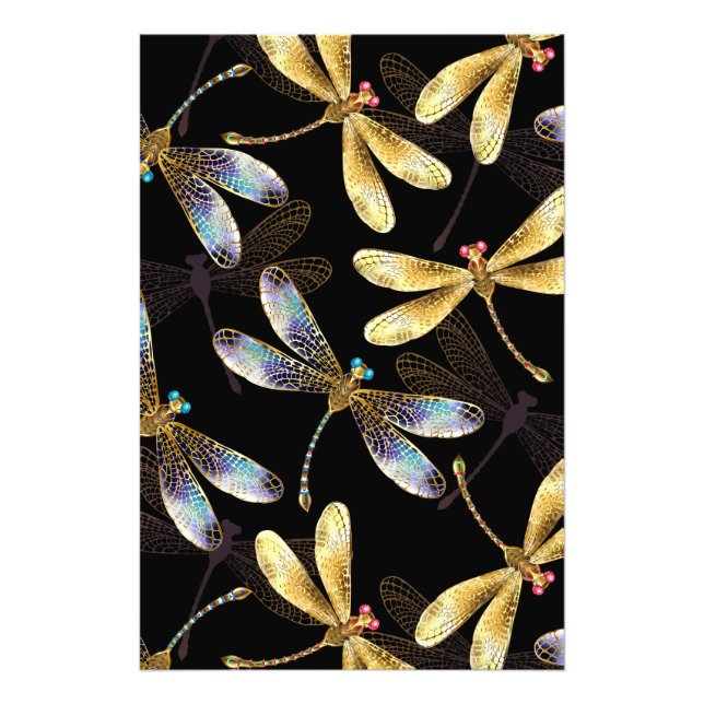 Seamless Pattern with Golden Dragonflies Photo Print (Front)