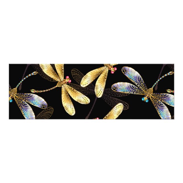 Seamless Pattern with Golden Dragonflies Photo Print (Front)