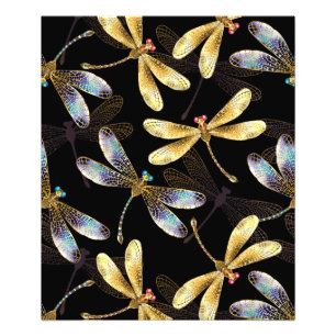 Seamless Pattern with Golden Dragonflies Photo Print