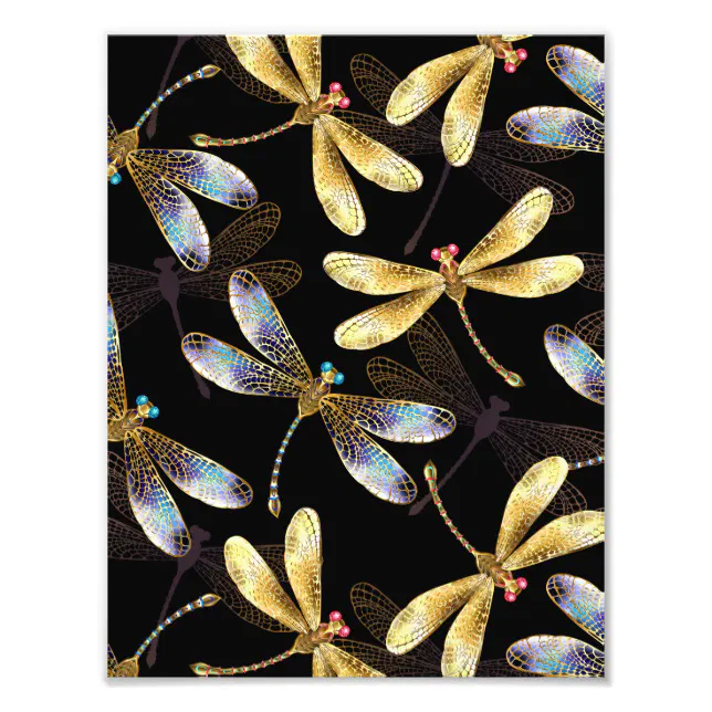 Seamless Pattern with Golden Dragonflies Photo Print | Zazzle