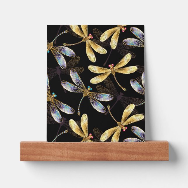 Seamless Pattern with Golden Dragonflies Picture Ledge (Front)