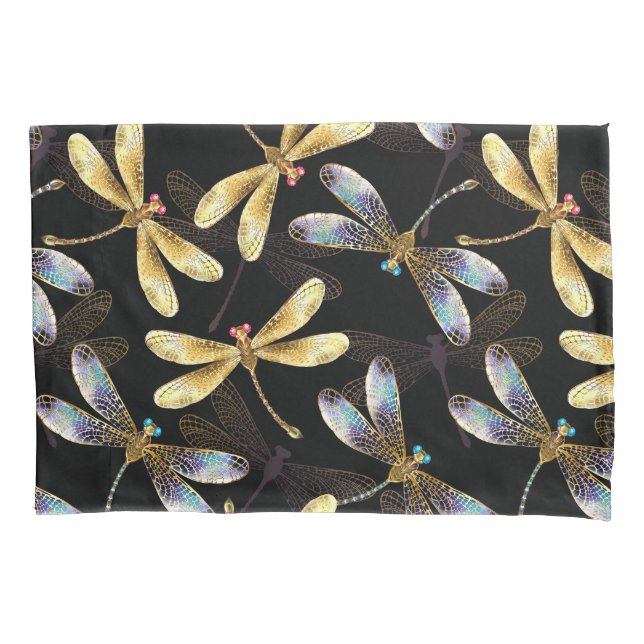 Seamless Pattern with Golden Dragonflies Pillow Case (Front)