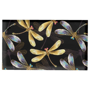 Seamless Pattern with Golden Dragonflies Place Card Holder