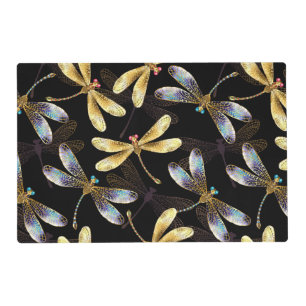 Seamless Pattern with Golden Dragonflies Placemat