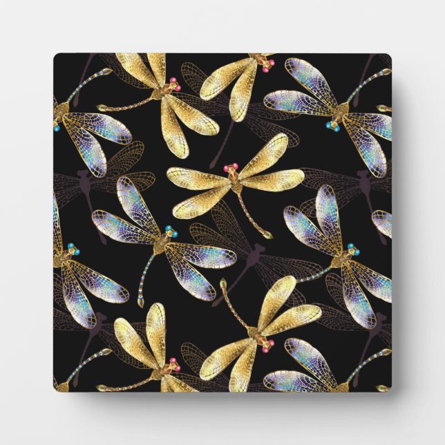 Seamless Pattern with Golden Dragonflies Plaque (Front)