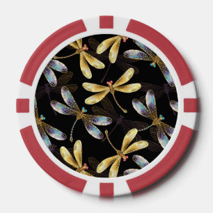 Seamless Pattern with Golden Dragonflies Poker Chips
