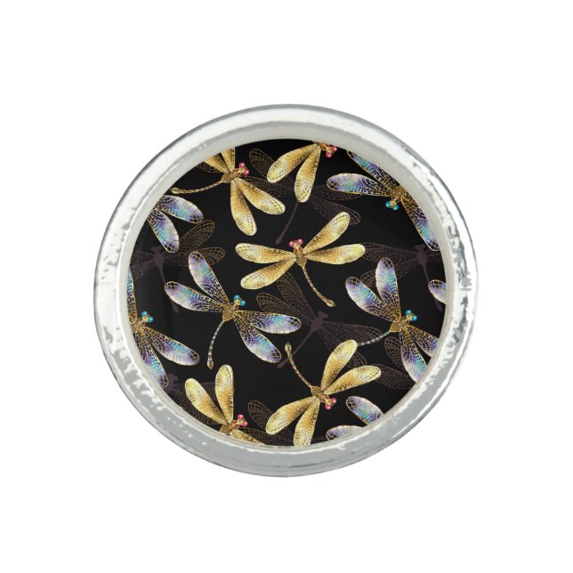 Seamless Pattern with Golden Dragonflies Ring (Front)