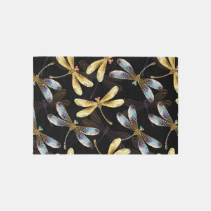 Seamless Pattern with Golden Dragonflies Rug