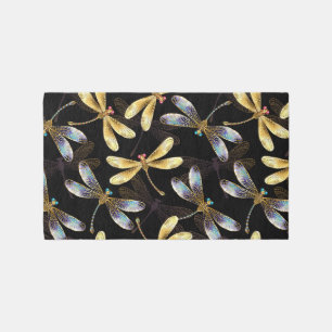 Seamless Pattern with Golden Dragonflies Rug