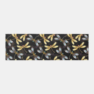 Seamless Pattern with Golden Dragonflies Runner