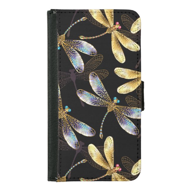 Seamless Pattern with Golden Dragonflies Samsung Galaxy Wallet Case (Front)