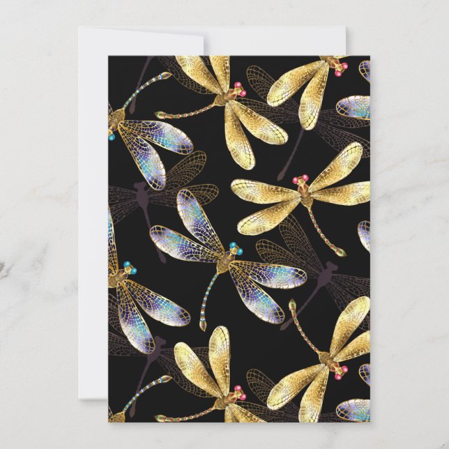 Seamless Pattern with Golden Dragonflies Save The Date (Front)