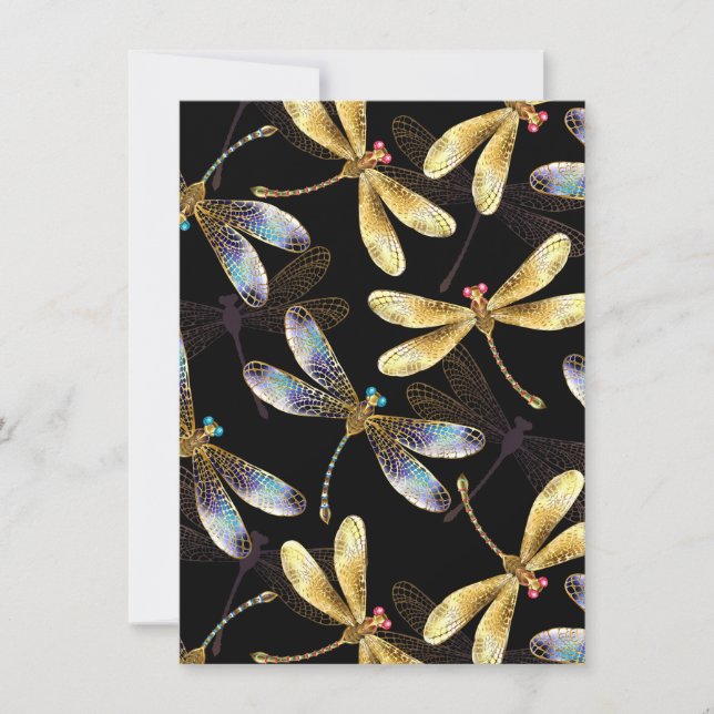 Seamless Pattern with Golden Dragonflies Save The Date (Front)
