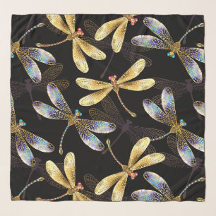 Seamless Pattern with Golden Dragonflies Scarf