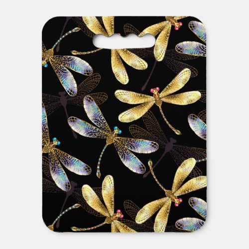 Seamless Pattern with Golden Dragonflies Seat Cushion